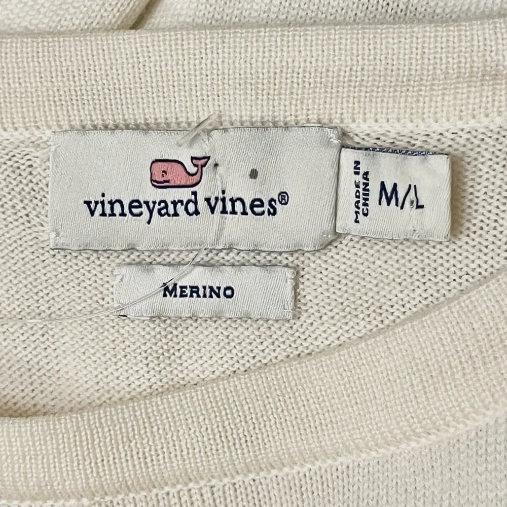 Vineyard Vines 100% Extrafine Merino Wool Cream and Navy Striped Fringe Poncho
